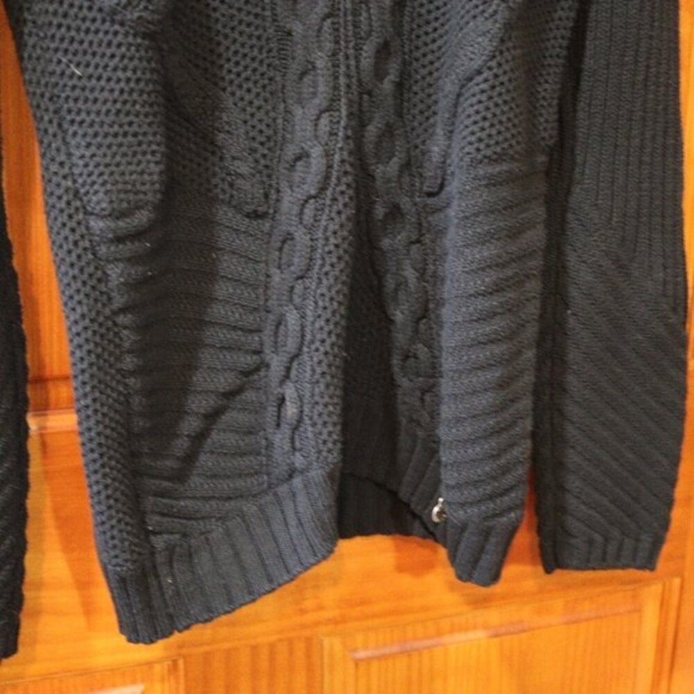 DKNY Jeans Black Cable Knit Sweater Textured Waffle Rib Swirl Band Collar Large - Picture 6 of 13